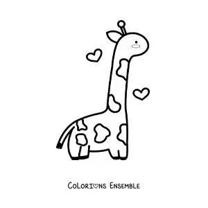 Coloriage d'une girafe kawaii avec des cœurs