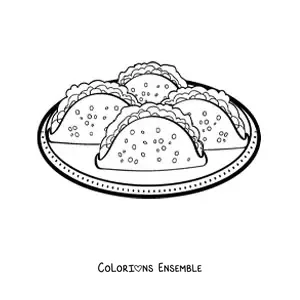 Image à colorier d'une assiette de tacos