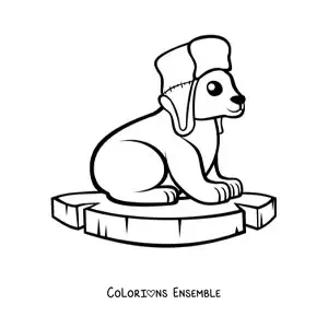 Coloriage d'un ours polaire kawaii avec un chapeau