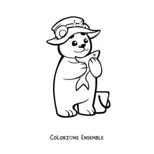 Coloriage d'un bébé ours kawaii qui pêche