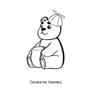 Coloriage d'un bébé ours kawaii avec du miel