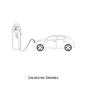 Image à colorier d’une voiture électrique en charge à la station-service