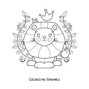 Coloriage d'un lion kawaii avec une couronne