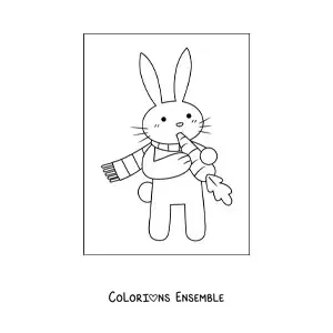 Coloriage d'un lapin façon dessin animé qui mange une carotte