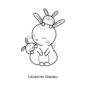 Coloriage d'une maman lapine avec ses petits