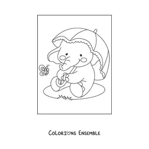 Coloriage d'un bébé éléphant kawaii assis avec un papillon