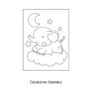 Coloriage d'un bébé éléphant kawaii qui dort