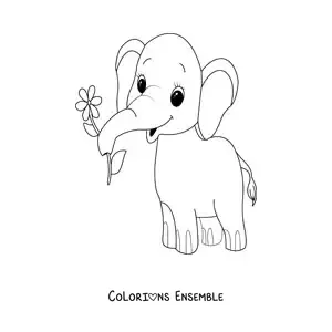 Coloriage d'un joli bébé éléphant avec une fleur