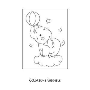 Coloriage d'un bébé éléphant kawaii qui joue avec un ballon