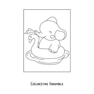 Coloriage d'un bébé éléphant kawaii dans l'eau