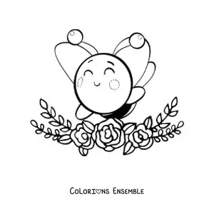 Coloriage d'une grande abeille kawaii avec des fleurs