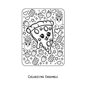 Image à colorier d'une pizza kawaii