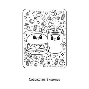Image à colorier de malbouffe kawaii