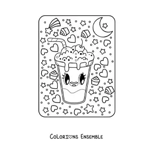 Image à colorier d'un grand milk-shake kawaii