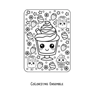 Image à colorier d'une coupe de glace kawaii