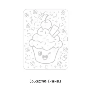 Image à colorier d'un cupcake kawaii