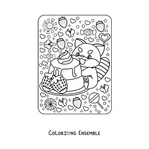 Image à colorier d'un dessert avec un panda roux kawaii