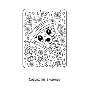 Image à colorier d'une part de pizza kawaii