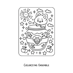 Image à colorier de miel avec un chien kawaii