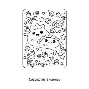 Image à colorier de pâtes kawaii