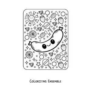 Image à colorier d'une grande saucisse kawaii