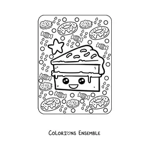 Image à colorier d'une grande part de gâteau kawaii