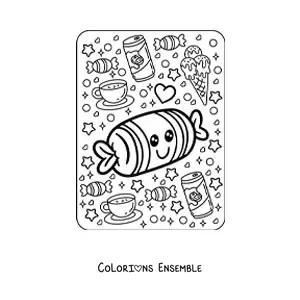 Image à colorier d'un grand bonbon kawaii
