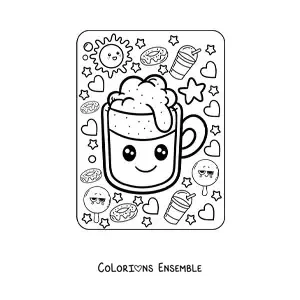 Image à colorier d'une grande bière kawaii