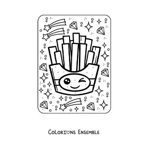 Image à colorier d'une grande portion de frites kawaii