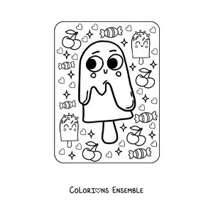 Image à colorier d'une grande glace à l'eau kawaii