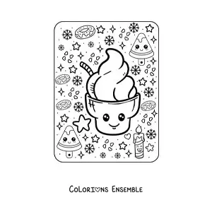 Image à colorier d'une grande glace kawaii