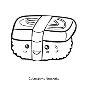 Image à colorier d'un sushi kawaii facile