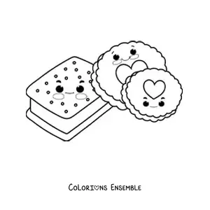 Image à colorier de biscuits et d'une glace kawaii