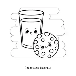 Image à colorier de lait et d'un biscuit kawaii