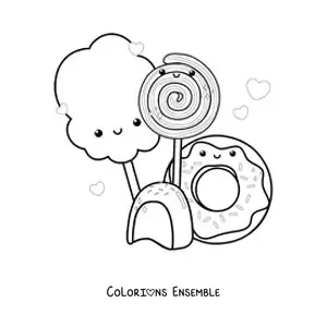 Image à colorier d'une sucette kawaii avec des bonbons