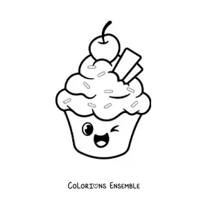 Image à colorier d'un cupcake rigolo