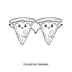 Image à colorier de parts de pizza kawaii