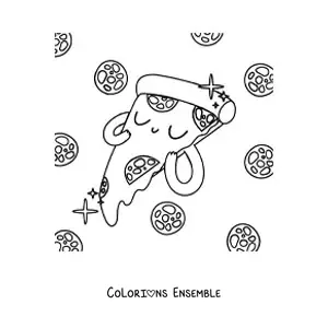 Image à colorier d'une pizza kawaii
