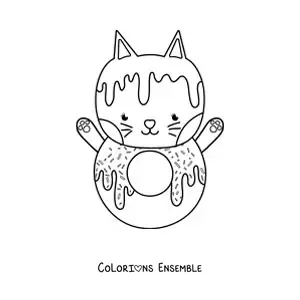 Image à colorier d'un chat donut kawaii rigolo