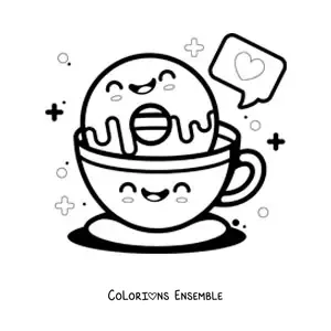Image à colorier d'un grand donut et d'un café kawaii