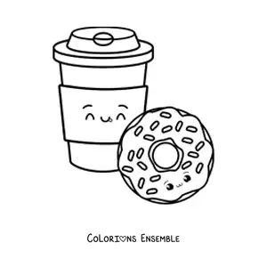 Image à colorier d'un donut et d'un café kawaii