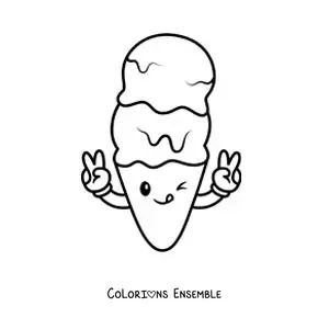 Image à colorier d'un grand cornet de glace rigolo