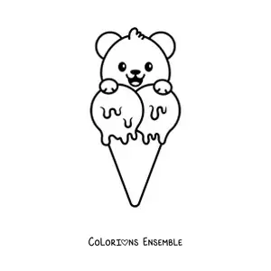 Image à colorier d'un ours kawaii avec une glace