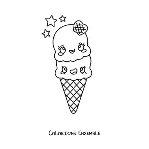 Image à colorier d'un cornet de glace kawaii
