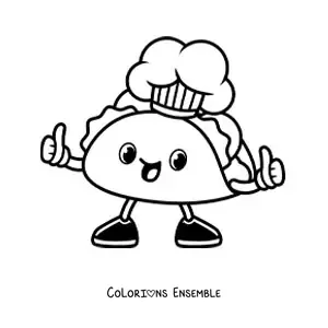 Image à colorier d'un taco chef animé avec les pouces levés