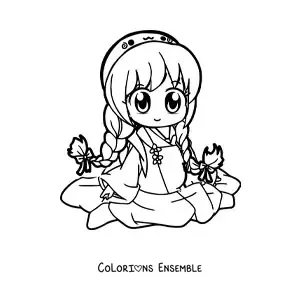 Image à colorier d'une poupée japonaise kawaii