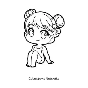 Image à colorier d'une fille kawaii assise en maillot de bain