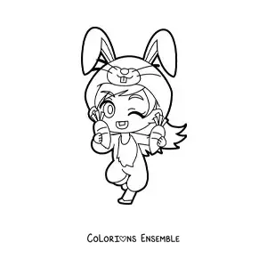 Image à colorier d'une poupée kawaii déguisée en lapin
