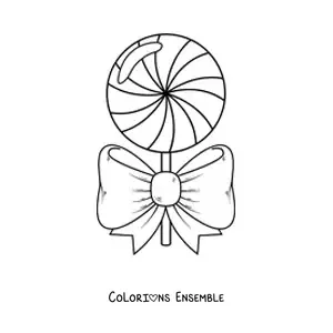 Image à colorier d'une sucette avec un grand nœud