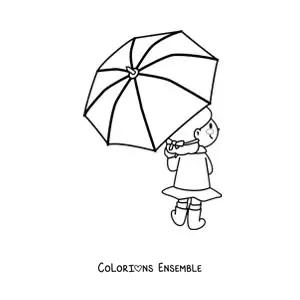 Image à colorier d'une poupée kawaii avec une ombrelle